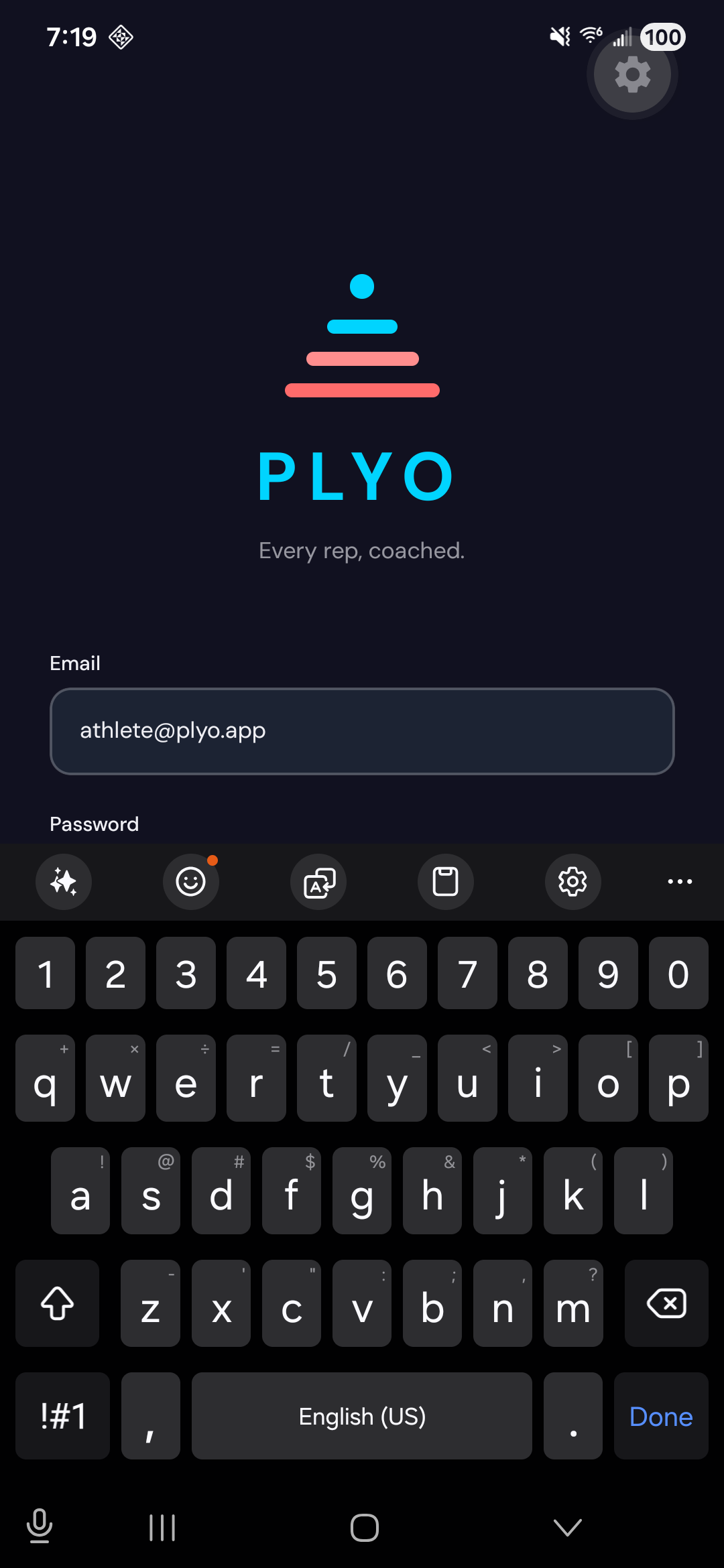 Workout screen